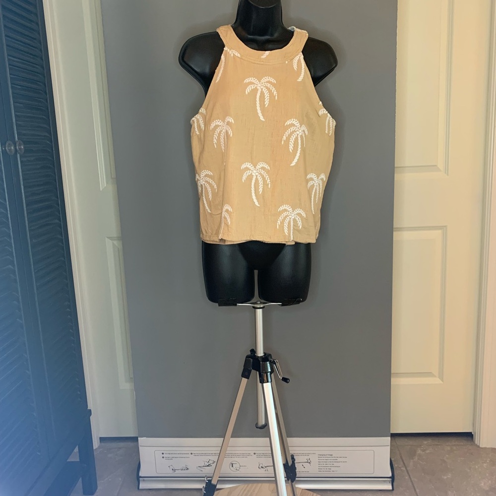 Ann Taylor Beige Palm Print Tank Top